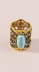 Western Oval Turquoise Statement Ring - Gold